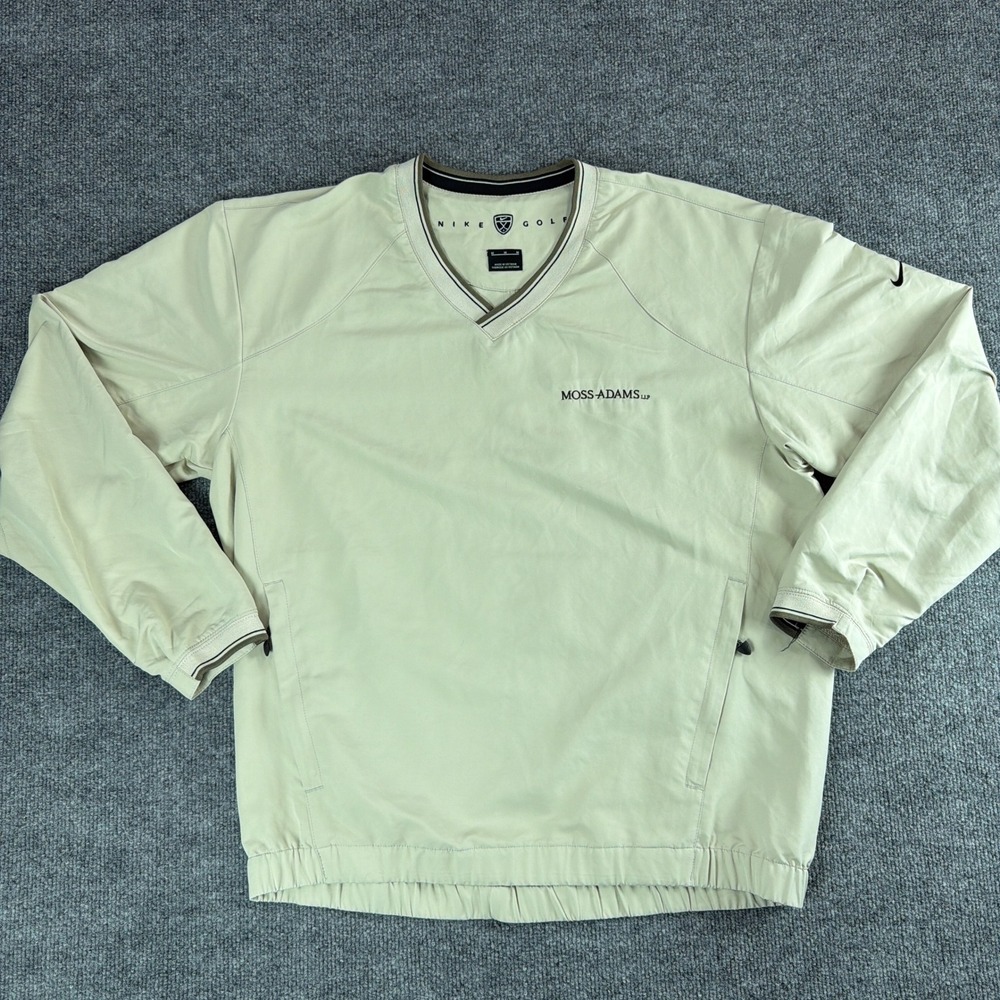 Nike Golf Mens V-Neck Windshirt Tan Beige Moss Adams Pullover Medium Preppy Fall